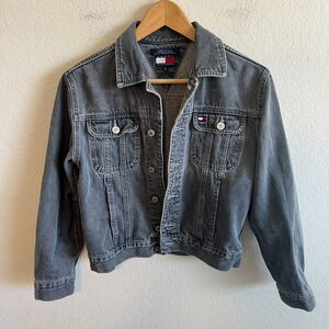 TOMMY HILFIGER Vintage Y2K 2000s Grey Denim Jean Jacket Womens Medium Grunge